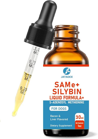 SAMEe for Dogs 500mg Liquid Drops with Silybin – Bacon Liver Flavored Liver Support Supplement for Dogs – S-Adenosyl Methionine & Milk Thistle Extract – 30ml (1oz)