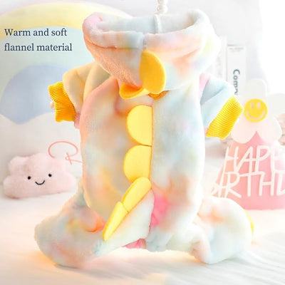 Dinosaur Dog Clothes for Girl Boy Puppy, Fleece Winter Puppy Hoodies with Leash Ring, Funny Dog Dinosaur Costume for Christmas Halloween. (Yellow, Large)