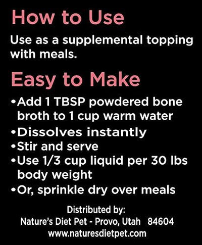 Nature's Diet Pet Bone Broth Protein Powder with Collagen, Chia Seed, Flax Seed & Omega 3 (Skin & Coat, 6 oz (60 Servings))