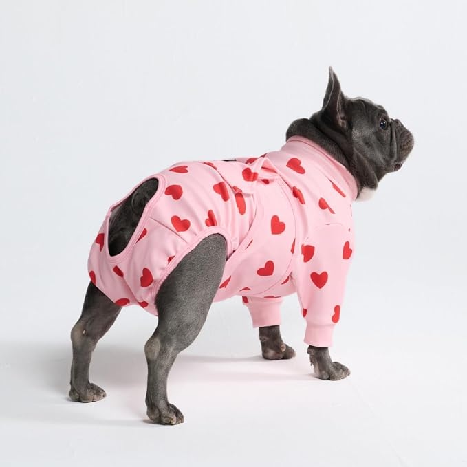 Spark Paws Dog Surgery Recovery Suit – Dog Recovery Suit After Surgery, Anti-Lick Dog Onesie, Abdominal Wound Protector, Soft Cone Alternative for Spay Neuter Male Female Pet Recovery, Pink Hearts,L