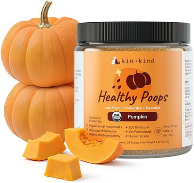 kin+kind Healthy Poops – USDA Organic Pumpkin Powder for Dogs and Cats – Prebiotic Pumpkin Powder, Supports Probiotic Activity – 4 oz