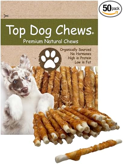 Top Dog Chews - All Natural Chicken Wrapped Rawhide Dog Twists (50 Pack), Natural Chew Sticks for Healthy Teeth and Happy Dogs, Delicious Dog Treats for Canine Dental Care