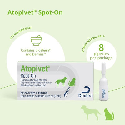 Atopivet Skin Care Spot-On for Dogs and Cats, 8 x 2 mL Pipettes