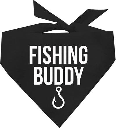 Fishing Buddy Dog Bandana | 100% Cotton Adjustable Triangle | Made in USA | Boat & Fishing | Captain | Beach & Lake | Summer | Outdoors |Father's Day | Black, X-Small (99)