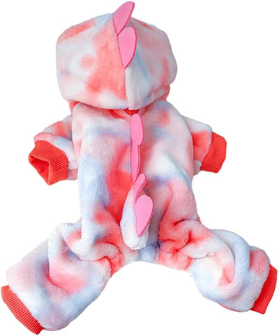 Dinosaur Dog Clothes for Small Dogs - Fleece Winter Puppy Hoodies with Leash Ring, Cat Coat, Funny Dinosaur Costume for Girl, Boy, Christmas, Halloween (Pink, Large)