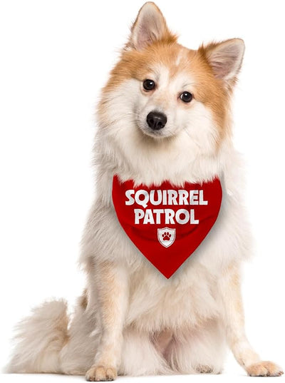 Squirrel Patrol Triangle Scarf - Funny Cute Dog Bandana for Small to Large Dogs - Red, Gift for Dog Lovers (D20)