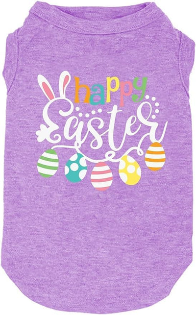 Happy Easter Shirts for Dog Funny Print Vest for Small Medium Large Dogs Soft and Light-Weight T Shirts Gift for Puppy(EA-Purple, X-Small)