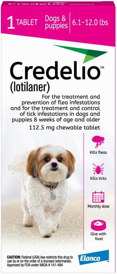 Credelio (lotilaner) Tick & Flea Treatment + Flea Infestation Protection for Dogs 6.1-12.0 lbs. (1 Tablet)