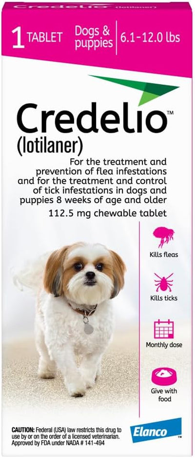 Credelio (lotilaner) Tick & Flea Treatment + Flea Infestation Protection for Dogs 6.1-12.0 lbs. (1 Tablet)