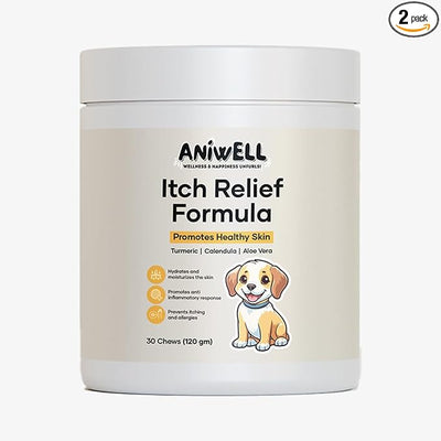 Itch Relief Chews for Dogs – Anti Itch Dog Allergy Relief | Borage Oil, Omega 3, Vitamin E | Dog Itching Skin Relief, Hot Spot Treatment, Seasonal Allergy Supplement | Soft Chews | Pack of 2