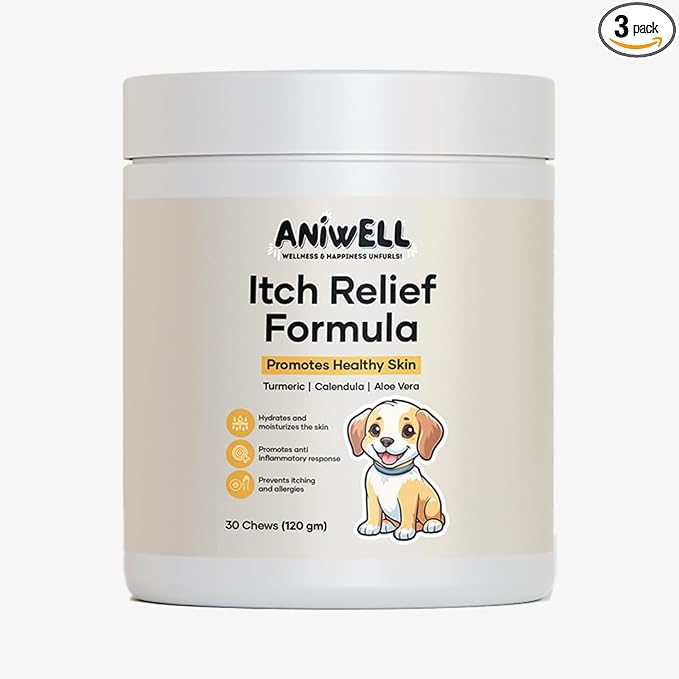 Itch Relief Chews for Dogs – Anti Itch Dog Allergy Relief | Borage Oil, Omega 3, Vitamin E | Dog Itching Skin Relief, Hot Spot Treatment, Seasonal Allergy Supplement | Soft Chews | Pack of 3
