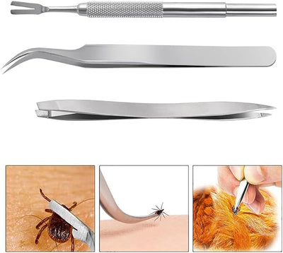 2 Pcs Stainless Steel Tick Tweezers Dual Tipped Tick Remover Tool First Aid Tweezers Tick Killer Tweezer for Human Dogs Cats