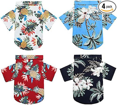 Weewooday 4 Pieces Small Pet Summer T-Shirts Hawaii Style Floral Pet Dog Shirt Breathable Cool Clothes Beach Seaside Puppy Sweatshirt for Puppy(Cute Style,2X-Large)
