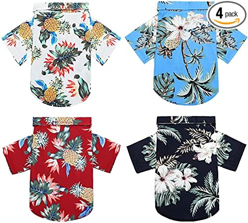 Weewooday 4 Pieces Small Pet Summer T-Shirts Hawaii Style Floral Pet Dog Shirt Breathable Cool Clothes Beach Seaside Puppy Sweatshirt for Puppy(Cute Style,Medium)
