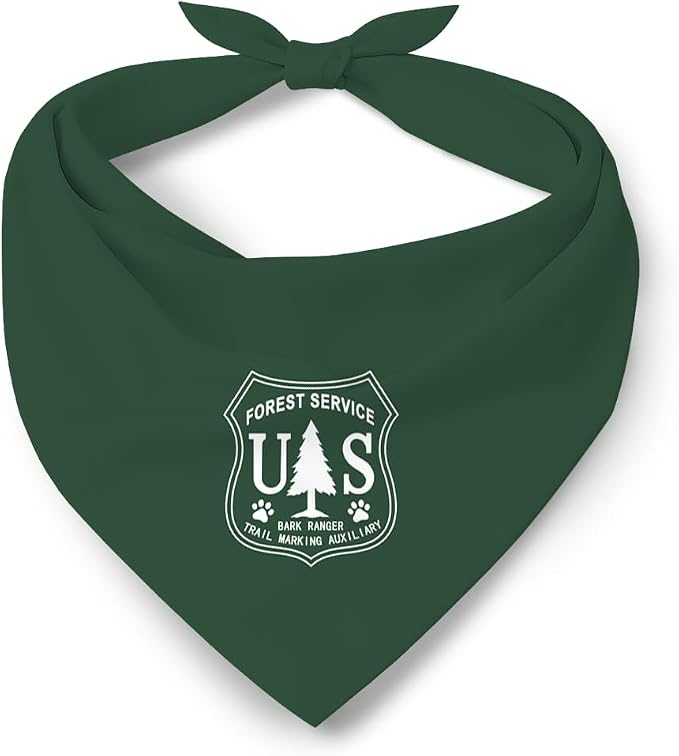 Forest Ranger Dog Bandana, Forest Service Green Adjustable Triangle Dog Scarf, Outdoor Pets Accessory Bandana for Small and Medium Dogs