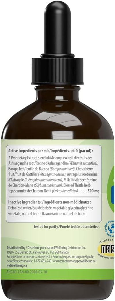 Pet Wellbeing Adrenal Harmony Gold for Dogs - Supports Adrenal Function & Normal Cortisol Levels with Ashwagandha & Bacopa - NASC Certified & Vet-Formulated - 4 oz Liquid Formula