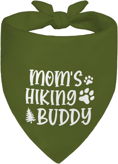 Mom's Hiking Buddy Green Dog Bandana, Christmas Birthday for Dog Lover Mom Hiking Enthusiast, Funny Pet Scarf Accessory Photo Prop for Hiking Outdoor Adventure Camping