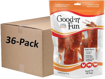 Good ‘n’ Fun Triple Flavor Wings Chews for All Dogs, 4 Ounces, Treat Your Dog to Long-Lasting Chews Made with Chicken, Pork Hide and Beef Hide