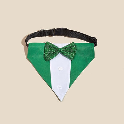 Tuxedo Dog Collar for Wedding Engagement and Birthday, Formal Dog Bandana Collar Costume with Bow Tie and Adjustable Buckle,Suitable for Small Medium Large Dog. (Green, M)