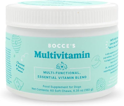 Bocce's Bakery Multivitamin Supplement for Dogs, Multi-Functional Daily Chews Made in The USA with an Essential Vitamin Blend, Digestion Joint Support, Cheese Honey, 60 ct