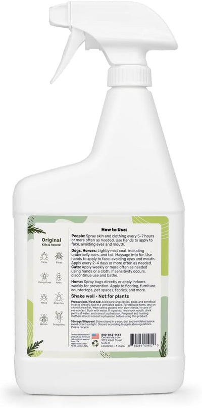 Cedarcide Original Bug Spray | Repel & Kill Fleas, Ticks, Mosquitoes, Mites, Ants & Chiggers | for use on People, Pets & Home | Natural Cedar Oil | Eco-Friendly | Quart