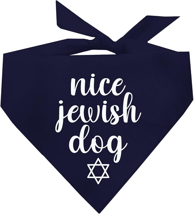 Nice Jewish Dog Bandana | 100% Cotton | Made in USA | Passover | Hanukkah | Yom Kippur | Rosh Hashanah | Jewish Celebration | Bar & Bat Mitzvah | Navy, X-Small (930)
