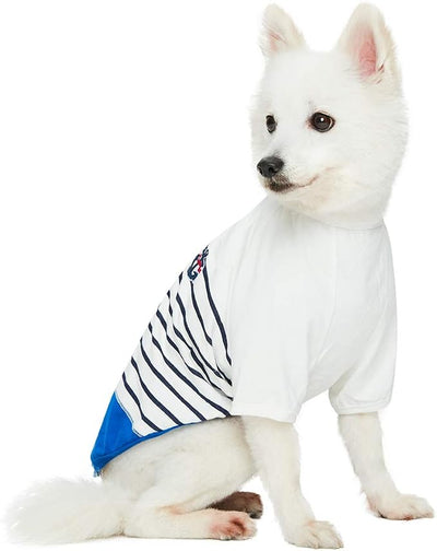 Blueberry Pet Soft & Comfy Summer Vacation Beach Cotton Dog T-Shirt in Blue Stripes, Sea Lover Shirt Tank Top Clothes, Back Length 18", for Large Dogs