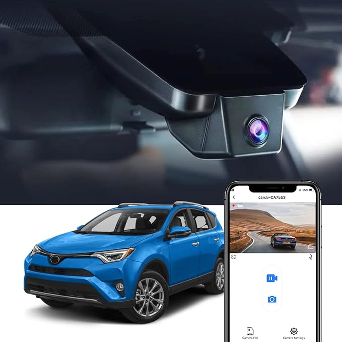 Fitcamx 4K Dash Cam Suitable for Toyota RAV4 2017 2018 (Part No Ends with #42080 or 42090), OEM Factory Look, UHD 2160P Video, Built-in WiFi & APP, Loop Recording, G-Sensor, Plug & Play, 64GB Card