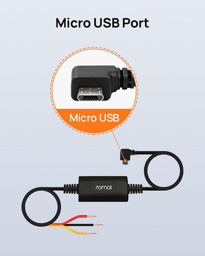 70mai Micro USB Hardwire Kit UP02 for Dash Cams, 10ft, 12V-30V to 5V/2.4A, Low Voltage Protection 11.8V, 24 Hour Parking Surveillance Power Supply for A800S-1 Car Cameras
