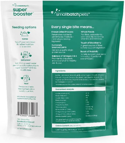 smallbatch Freeze Dried Dog Treats, Superfood Food Topper Lamb Bites for Dogs & Cats, Probiotics, Organic Ingredients, High Protein, Grain Free Healthy Treat or Food Topper, Made in the USA, 7 oz Bag