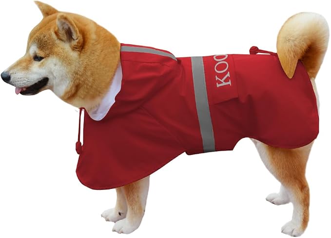 Waterproof Dog Coat Raincoat Poncho for Small to Medium Dogs, Polyester TPU Material Pet Jacket Apparel with Reflective Strips, Red, 3XL