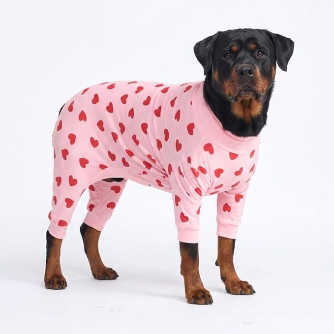 Spark Paws Dog Pajama, Dog Recovery Suit Male, Onesie, Ultra-Soft and 4-Way Stretch, for Small Medium and Large Breeds - Pink Hearts - 5XL