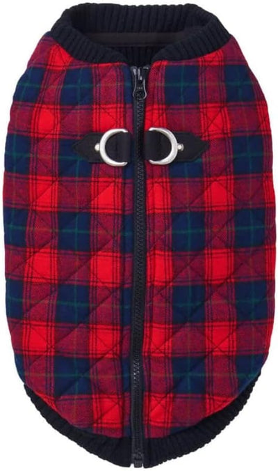 Gooby Fashion Vest Check Dog Jacket - Red Check, X-Small - Warm Zip Up Dog Bomber Vest with Dual D Ring Leash Water Resistant for Small to Medium Dogs