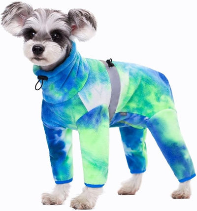Dog Coat, Tie Dye - Blue Polar Fleece Jumpsuit for Small Medium Dogs, Winter Jacket, Reflective Onesies, Full Body Vest, Four-Legged Warm Clothes