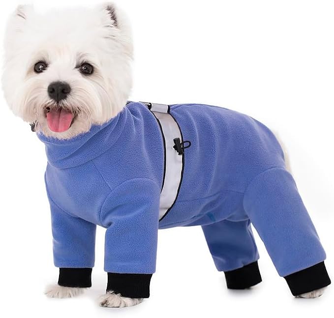 Polar Fleece Dog Pajamas Bodysuit - Small Medium Dog Winter Jacket & Sweater - Four-Legged Warm Clothes