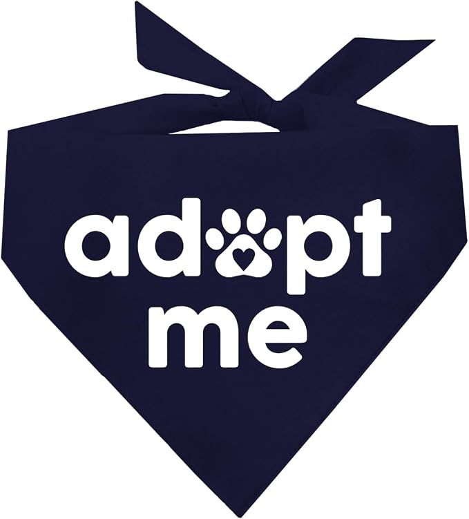 Adopt Me Dog Bandana | 100% Cotton | Made in USA | Adoption Event Prop Photoshoot | Rescue | Puppy | New Dog | Navy, X-Small (326)