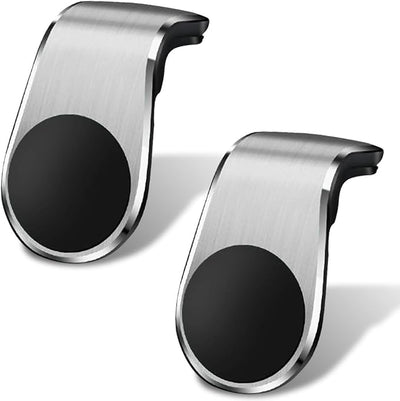 YoRise Magnetic Car Phone Holder, L Type 360° Rotatable Adjustable Car Air Vent Cellphone Mount, No-Hand Clip-On Navigation Bracket, Universal Vehicle Smartphones Stand Accessories (Silver-2PCS)