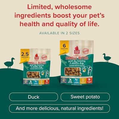 PLATO Pet Treats Small Bites - Air-Dried Training Treats for Dogs - Supports Healthy Digestion - Limited Ingredients - Duck 6oz - 2 Pack