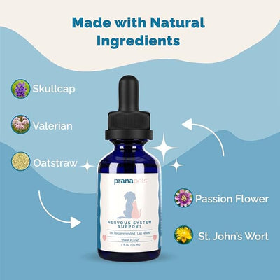 PranaPets Nervous System Support for Dogs and Cats | Herbal Formula Safely Aids in Reducing Nervousness, Involuntary Muscle Movements | Helps Support Brain & Nervous System - 2 Pack
