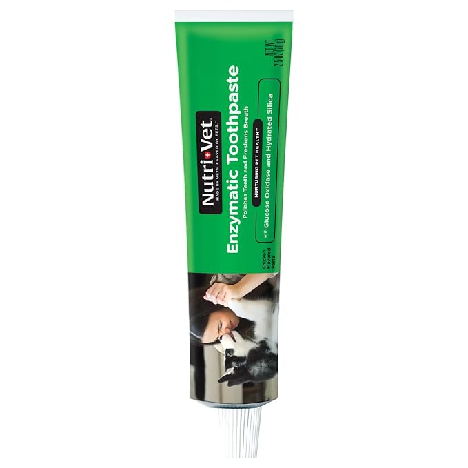 Nutri-Vet Enzymatic Dog Toothpaste, Plaque Remover for Teeth, Dog Breath Freshener, Tooth Whitening, Puppy Essentials, Made in the USA, Non-Foaming Chicken Flavor, 2.5 oz
