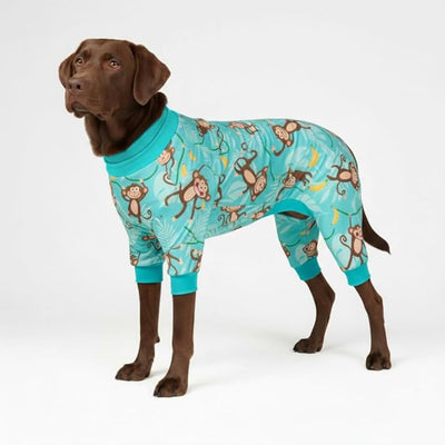 Spark Paws Dog Pajama, Dog Recovery Suit Male, Onesie, Ultra-Soft and 4-Way Stretch, for Small Medium and Large Breeds - Monkey Business - 3XL
