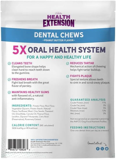 Health Extension Peanut Butter Dental Bones for Dogs, 8 Medium Bones, Healthy Gums, Freshens Breath, Cleans Teeth, Training or Reward, 6 oz Bag (Pack of 2)