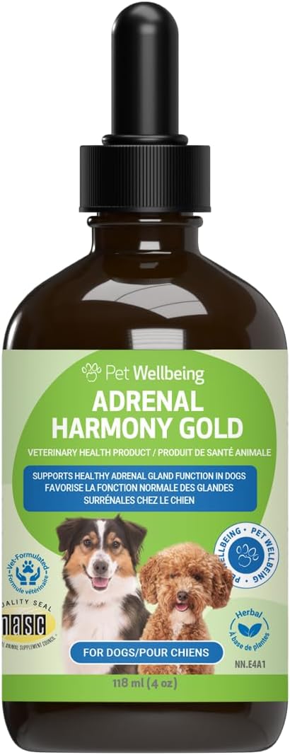 Pet Wellbeing Adrenal Harmony Gold for Dogs - Supports Adrenal Function & Normal Cortisol Levels with Ashwagandha & Bacopa - NASC Certified & Vet-Formulated - 4 oz Liquid Formula