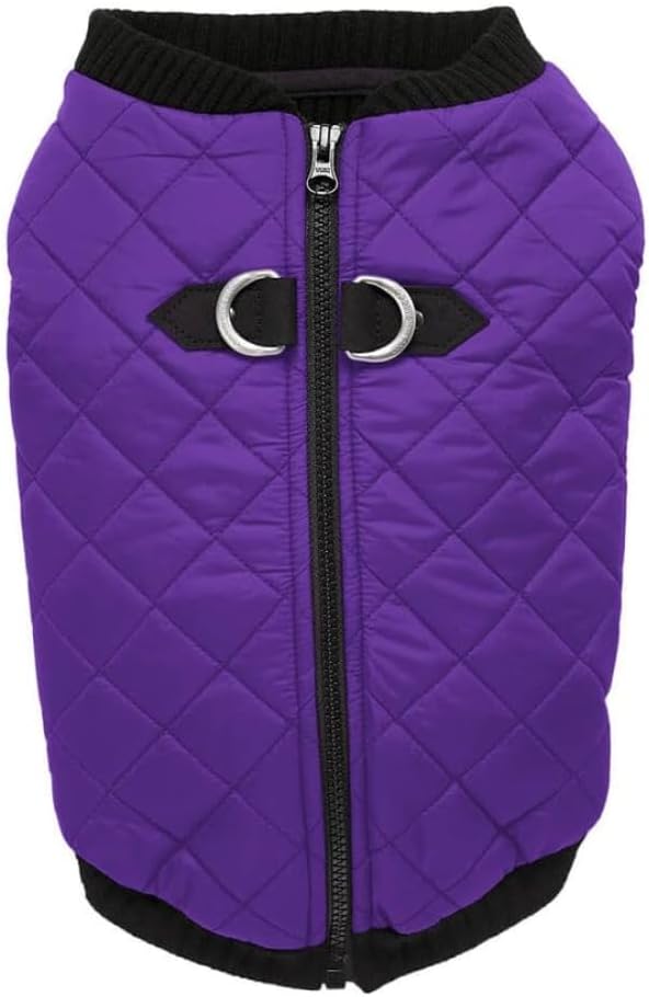 Gooby Fashion Vest Dog Jacket - Violet, Large - Warm Zip Up Dog Bomber Vest with Dual D Ring Leash Water Resistant for Small to Medium Dogs