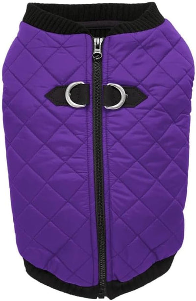 Gooby Fashion Vest Dog Jacket - Violet, Medium - Warm Zip Up Bomber Vest with Dual D Ring Leash - Winter Water Resistant Small Dog Sweater