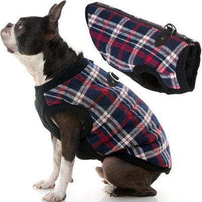 Gooby Fashion Vest Check Dog Jacket - White Check, X-Large - Warm Zip Up Dog Bomber Vest with Dual D Ring Leash Water Resistant for Small to Medium Dogs