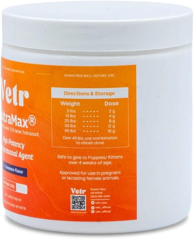 Vetr's Toltramax Toltrazuril Powder for Horses, Dogs, Cats, 100g (2.5%, Cinnamon)