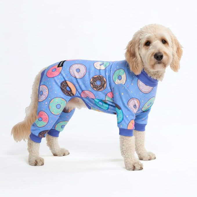 Spark Paws Dog Pajama, Dog Recovery Suit Male, Onesie, Ultra-Soft and 4-Way Stretch, for Small Medium and Large Breeds - Donuts - 2XL