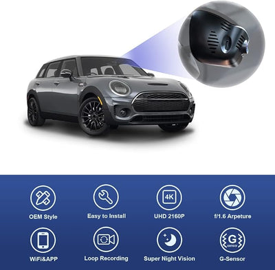 Fitcamx 4K Dash Cam Suitable for MINI Cooper Clubman S Countryman (Model C) Convertible F54/F55/F56/F57/F60, OEM Style, 2160P UHD Video, WiFi & APP, Loop Recording G-Sensor, Plug & Play, 64GB Card