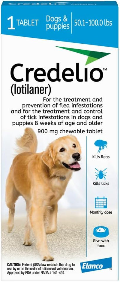 Credelio Tick & Flea Infestation Prevention and Treatment for Dogs 50.1-100 lbs. | 1-Month Supply